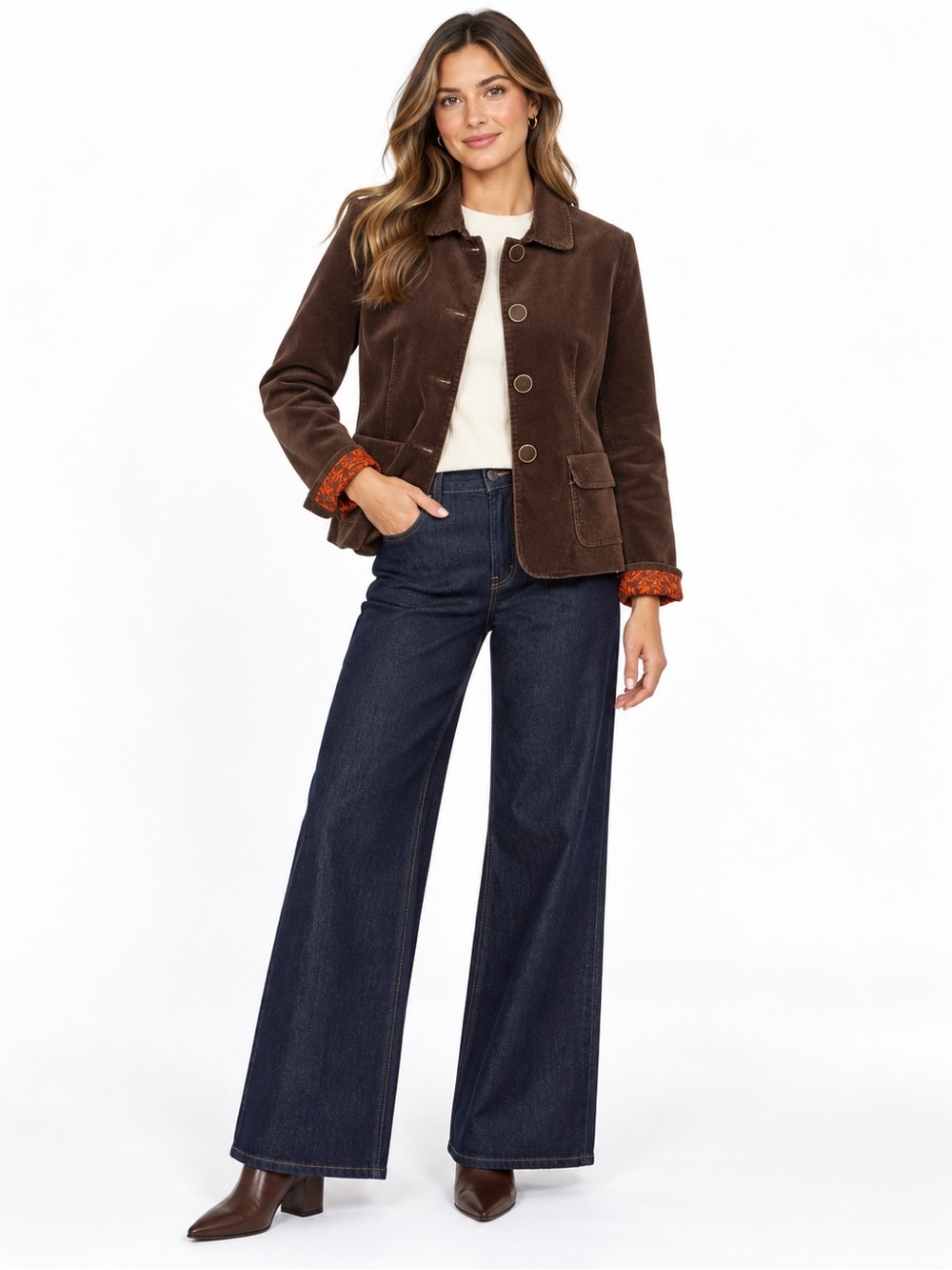 Talbots Petites Brown Corduroy Blazer Jacket Floral Size 8P Lined Old Money
